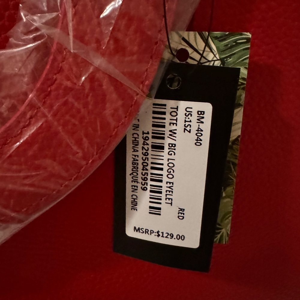 NWT Badgley Mischka Red Tote Vegan Leather Bag Gold Hardware Crossbody - Picture 8 of 8
